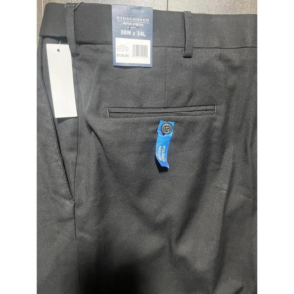 SaddleBred Motion Stretch Dress Pants Mens 38x34 Black New‎ With Tags $120 MSRP